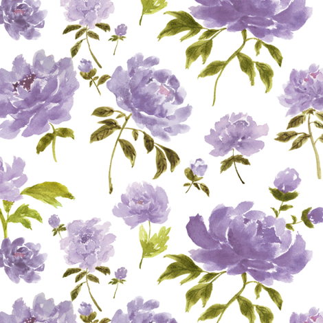 470x470 Watercolor Peonies Purple Fabric By Mintpeony On Spoonflower