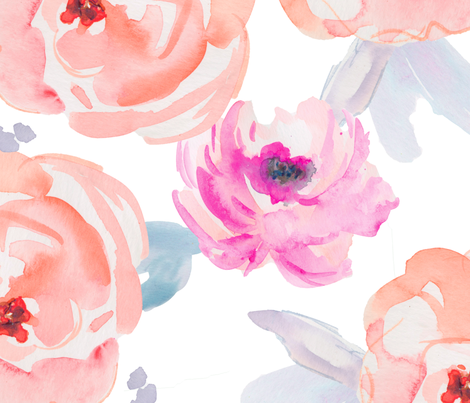 470x403 Cute Pink And Orange Watercolor Peony Flowers Fabric