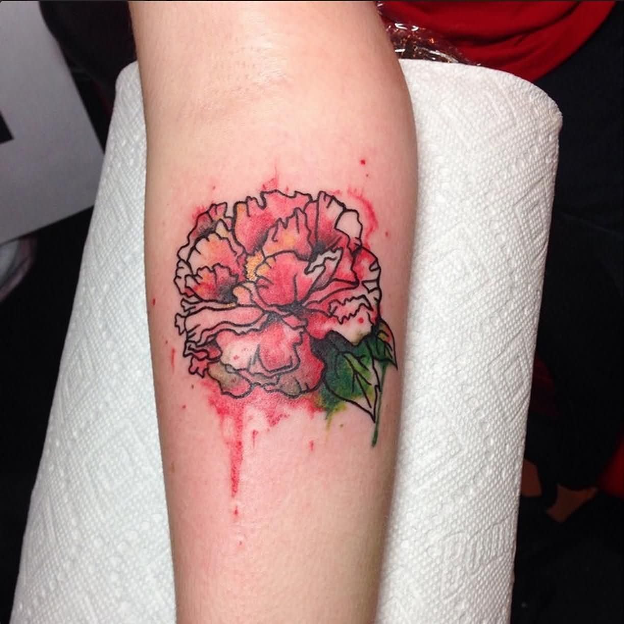1224x1224 Watercolor Peony Flower Tattoo On Forearm