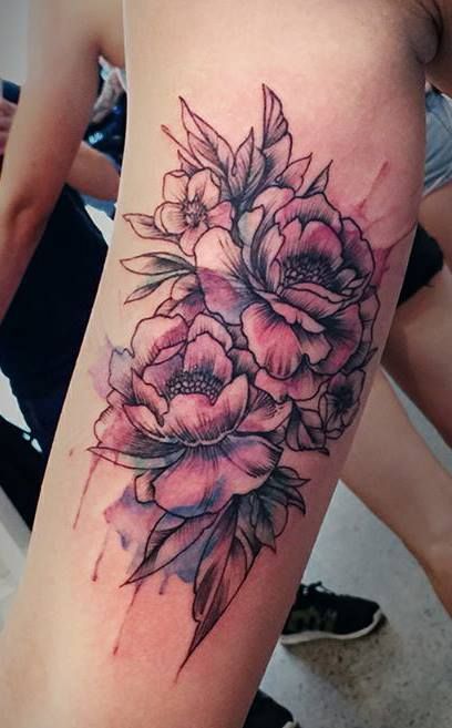 408x657 Watercolor Peony Flowers Tattoo Design For Sleeve