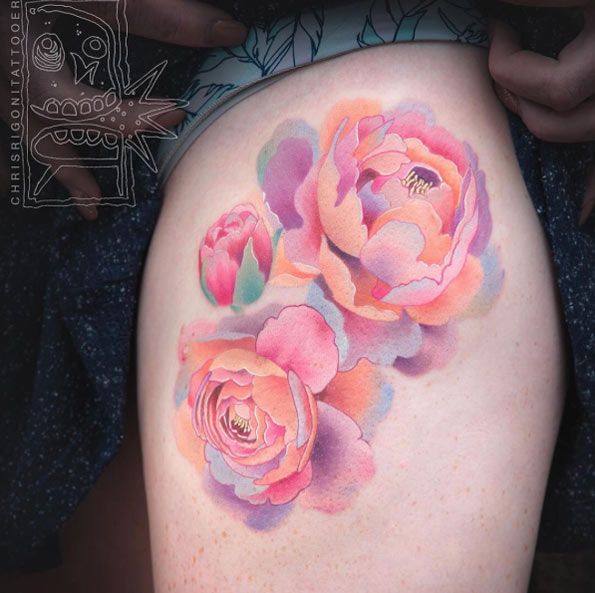 595x593 Wonderful Watercolor Tattoos For Women Peony, Watercolor And