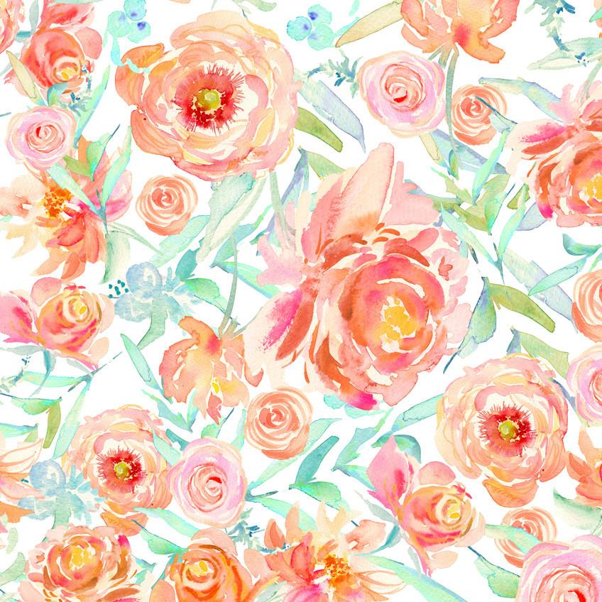 848x848 Peach Peony Watercolor Wallpaper