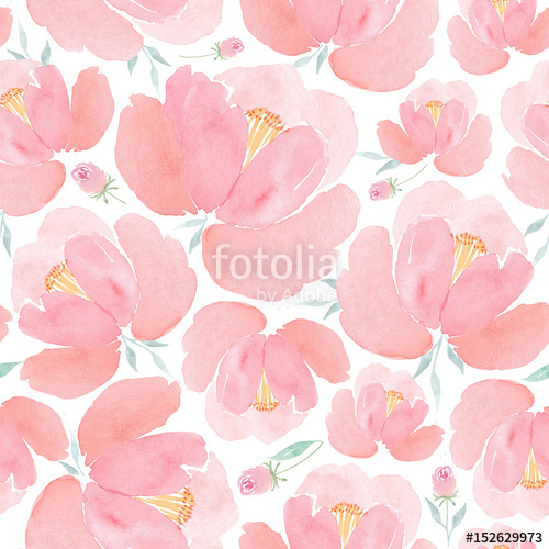 500x500 Watercolor Seamless Pattern With Peonies. Wedding Flowwers