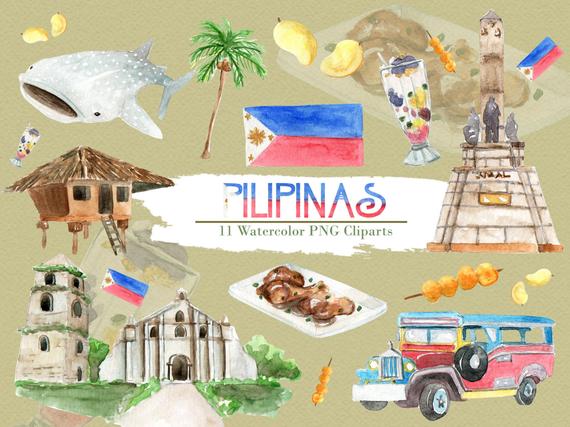 570x427 Philippines Clipart Watercolor Digital Download Travel Etsy