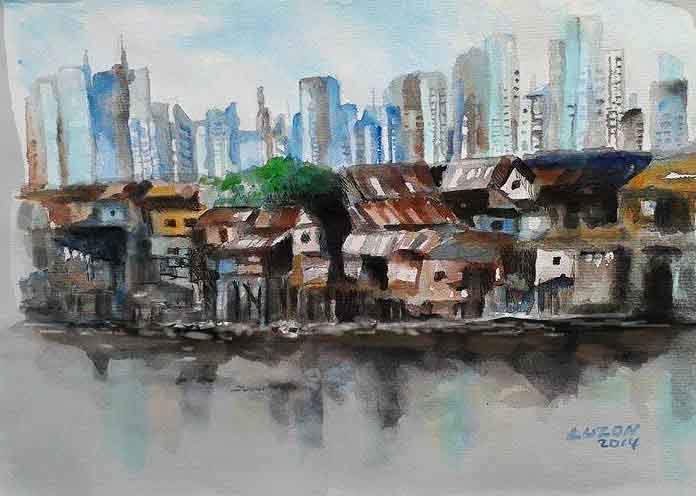 696x496 Slums In The Philippines. Watercolor. By Danteluzon