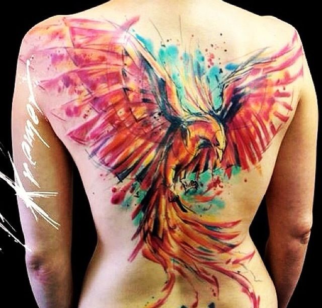 640x612 Phoenix Tattoo, Watercolor Left Arm Inked Tattoo