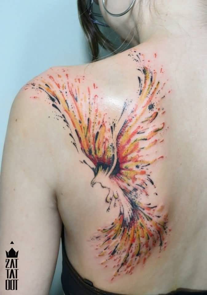 673x960 Watercolor Nice Phoenix Tattoo Design Idea For Girl