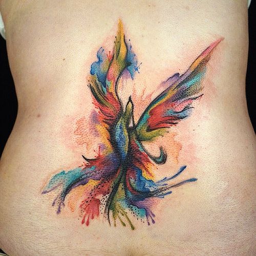 500x500 Watercolor Phoenix Tattoo On Full Back