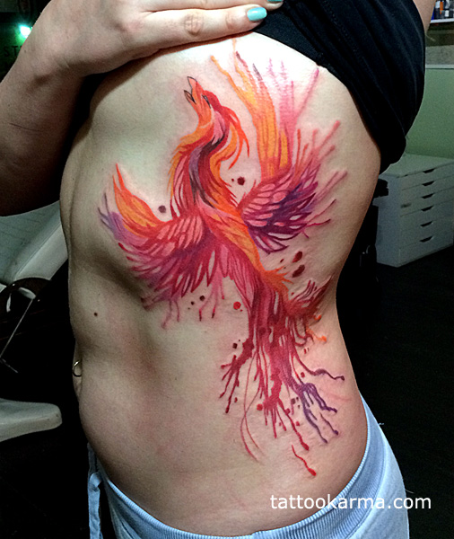 506x600 Watercolor Phoenix Tattoo