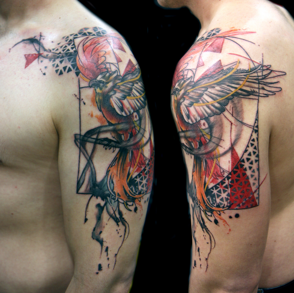 1024x1020 Geometeric Watercolor Phoenix Tattoo Deanna Wardin