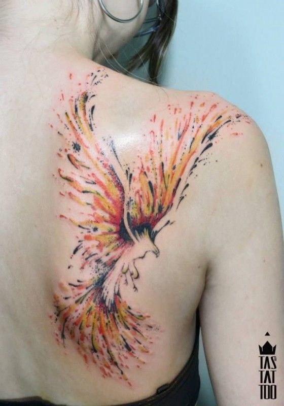 560x800 Watercolor Phoenix Tattoo On Back Tattoos For Girls