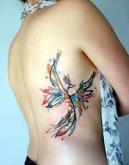 500x640 Watercolor Phoenix Tattoo Belly Side Renkli Anka