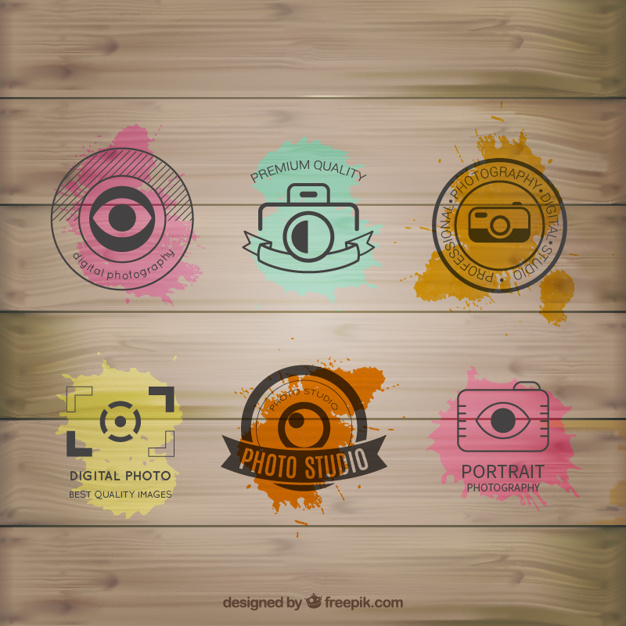 626x626 Watercolor Photography Logos On Wood Vector Free Download
