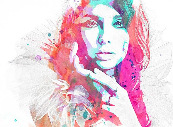 590x434 Watercolor And Pencil Premium Photoshop Action Graphic Design