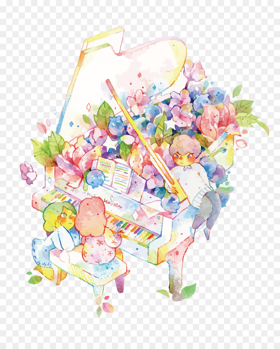 900x1120 Flower Study Watercolor Painting Piano