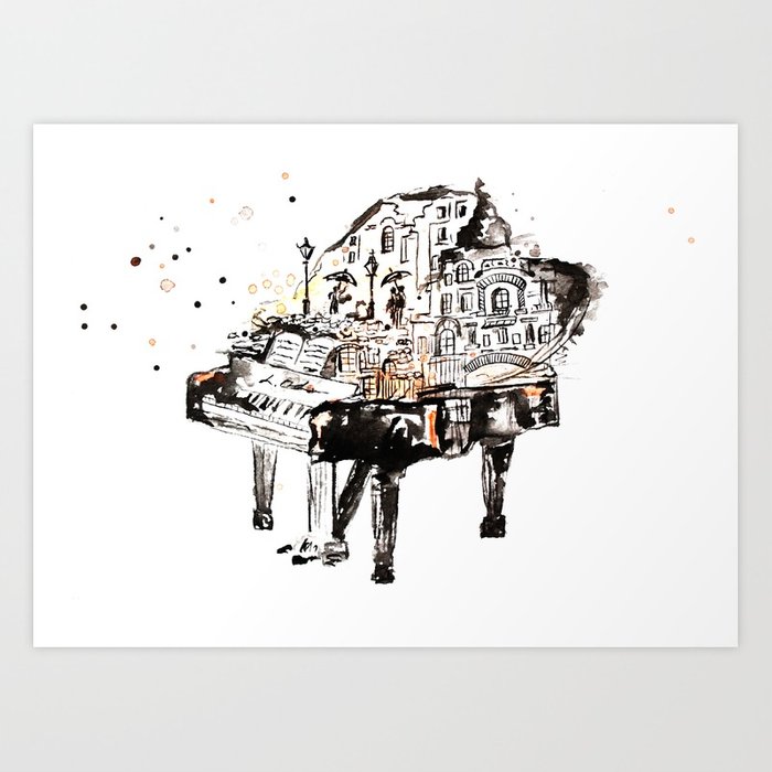700x700 Piano, Vintage Watercolor Piano Art Print By Lubaost Society6