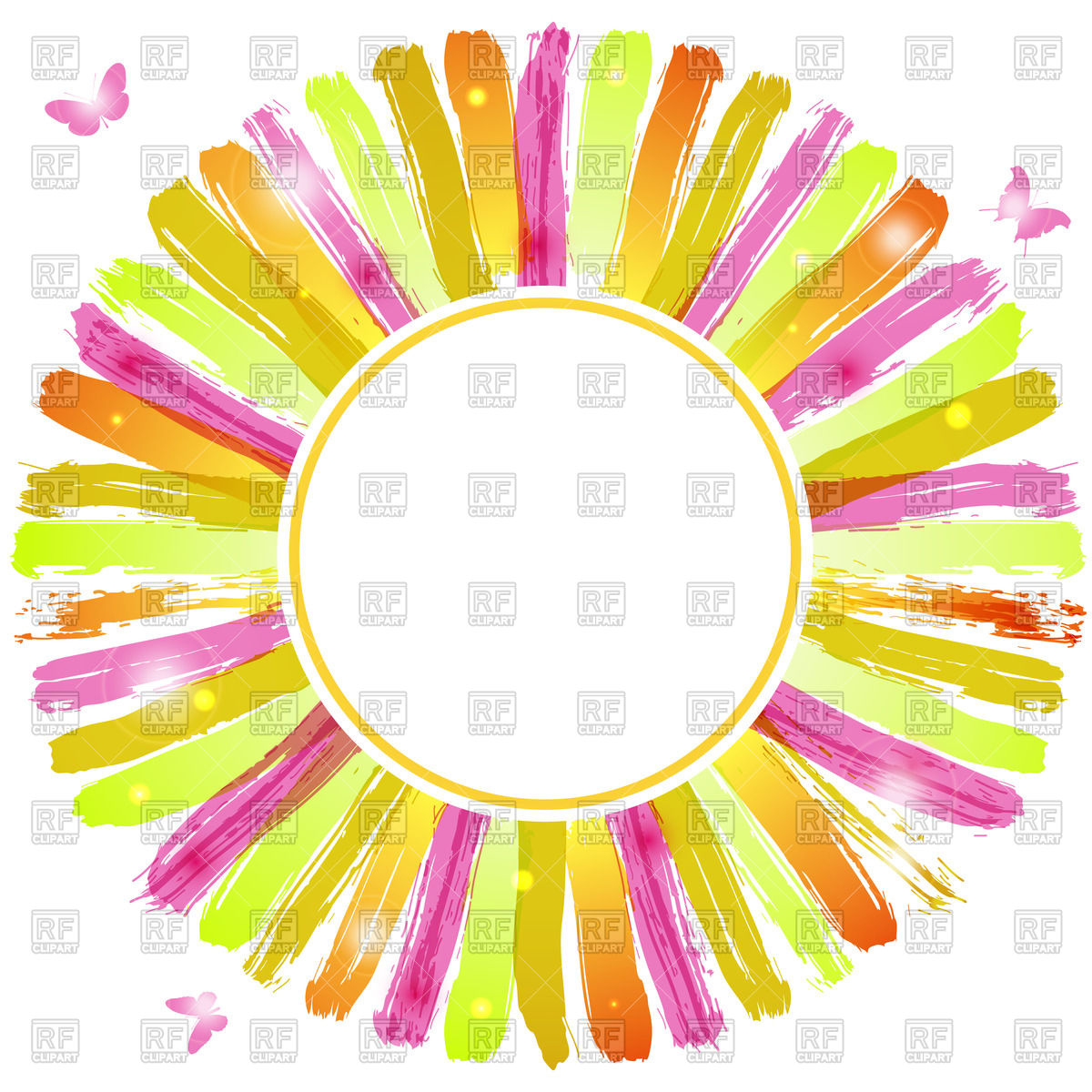 1200x1200 Summer Round Watercolor Frame With Butterflies Vector Image