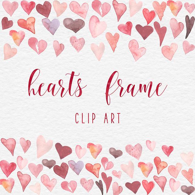 642x642 Watercolor Frames Watercolor Hearts Frame Clipart Valentine Etsy