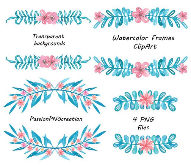 642x556 Watercolor Frames Clipart Laurel Wreath Png Watercolor Clip Etsy