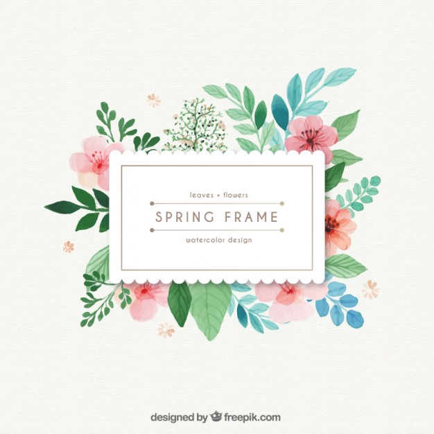 626x626 Watercolor Spring Frame With Leaves And Flowers Vector Free Download
