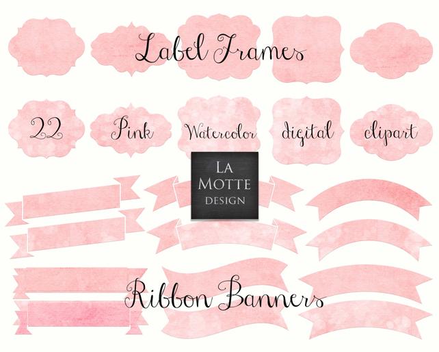 642x514 Digital Pink Watercolor Frames Clipart Pink Watercolor Png Etsy