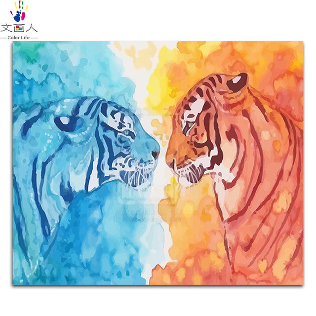 640x640 Watercolor Animals Ice And Fire Tiger Diy Digital Oil Painting By