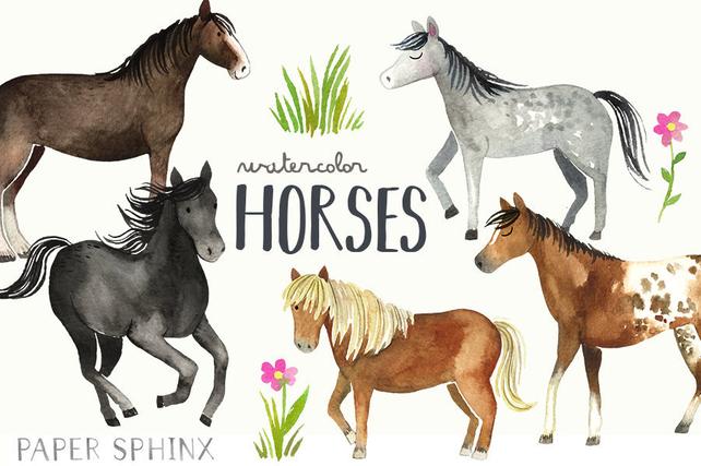 642x427 Watercolor Horses Clipart Horse And Pony Breeds Shetland Etsy