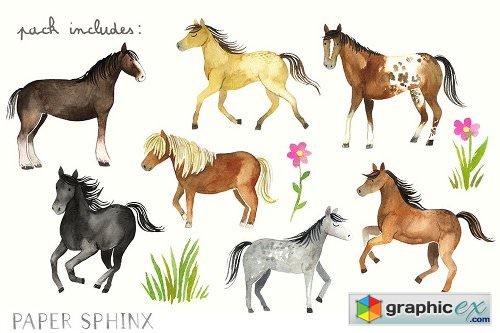 500x333 Watercolor Horses Clipart Pack Free Download Vector Stock Image