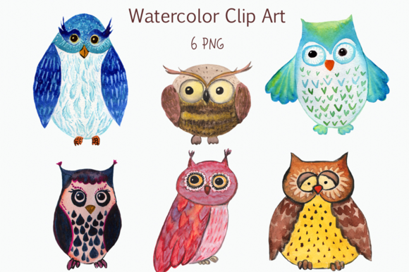 580x386 Watercolor Owls Clip Art