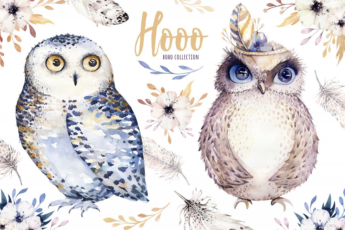 1200x800 Watercolor Cute Owls