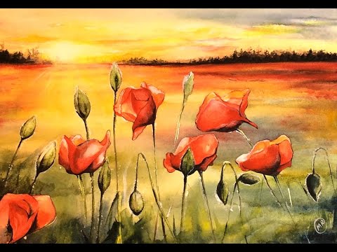 480x360 Watercolor Field Of Poppies Painting Demonstration