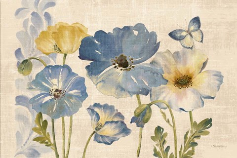 480x320 Watercolor Poppies Blue Landscape Fine Art Print By Pamela