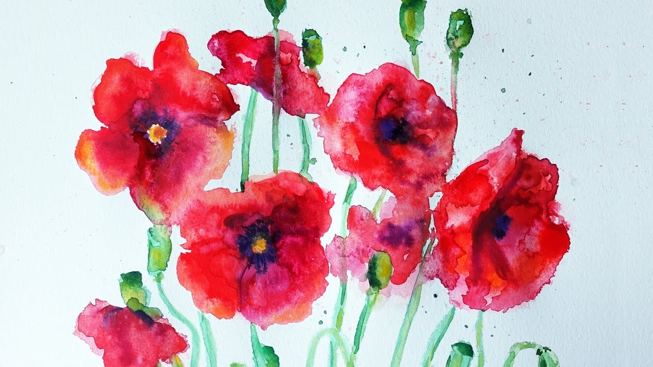 1280x720 Watercolor Poppies Tutorial Speed Painting
