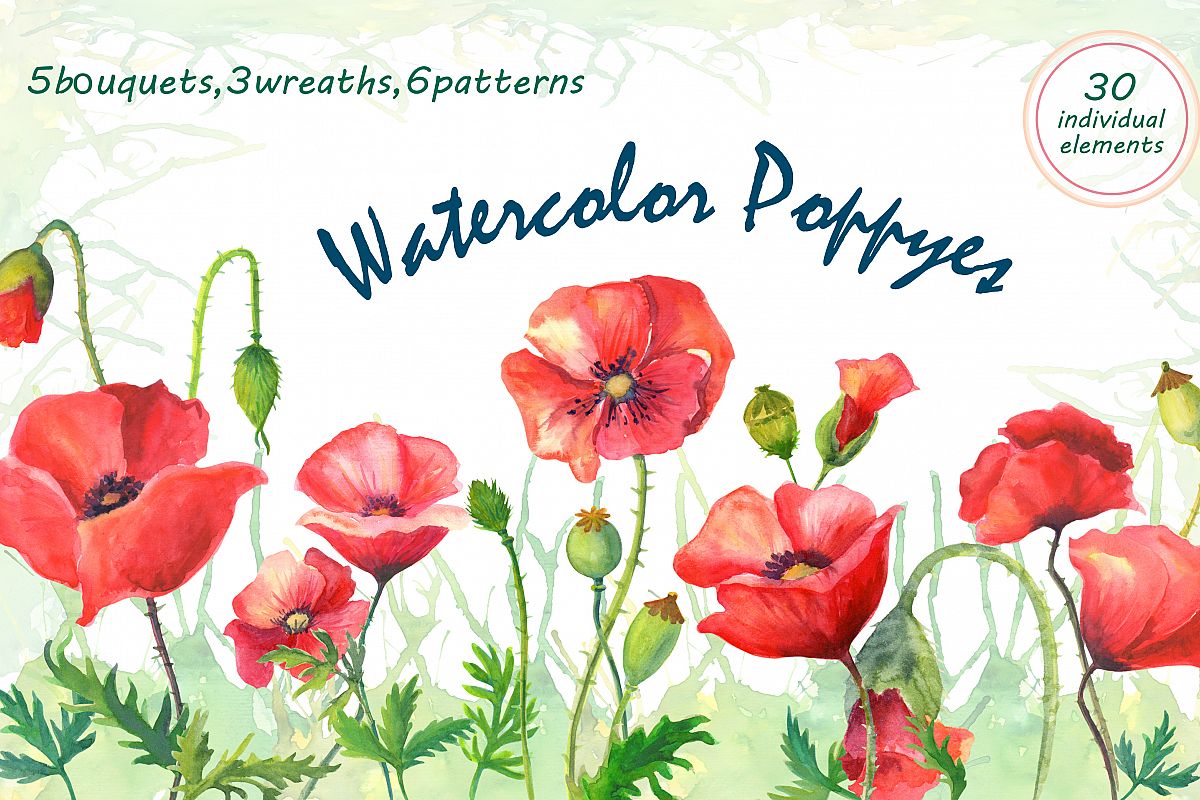 1200x800 Watercolor Poppies.