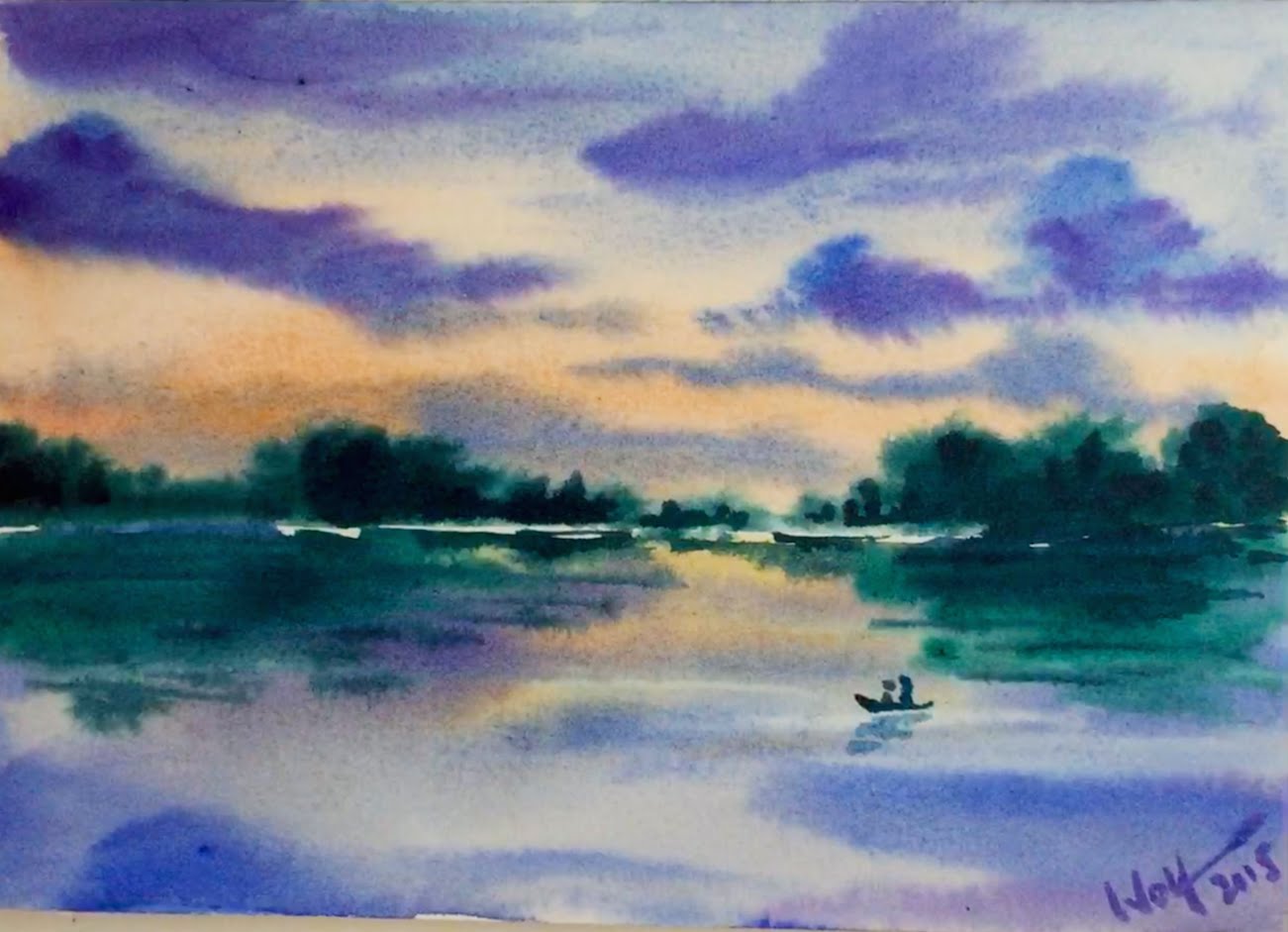 1301x941 Watercolor Sunset Reflection Demonstration