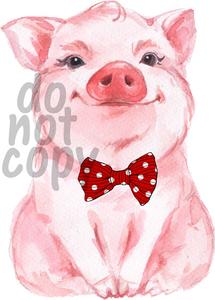 215x300 Watercolor Pig With Bow Tie