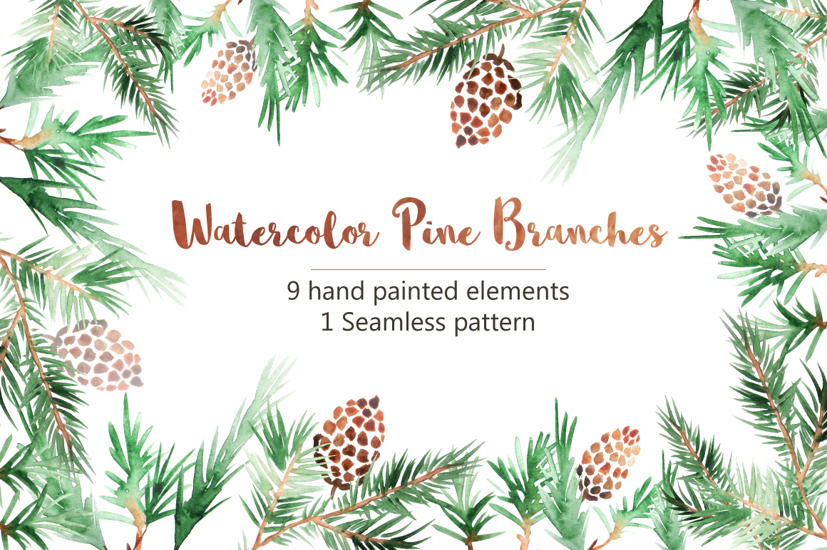 1160x772 Watercolor Pine Branches Set