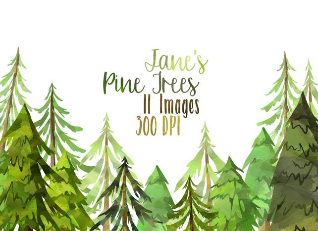 642x467 Watercolor Pine Trees Clipart Watercolor Forest Download Etsy