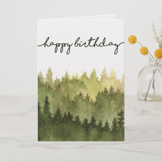 540x540 Happy Birthday Card For Him, Watercolor Pine Trees