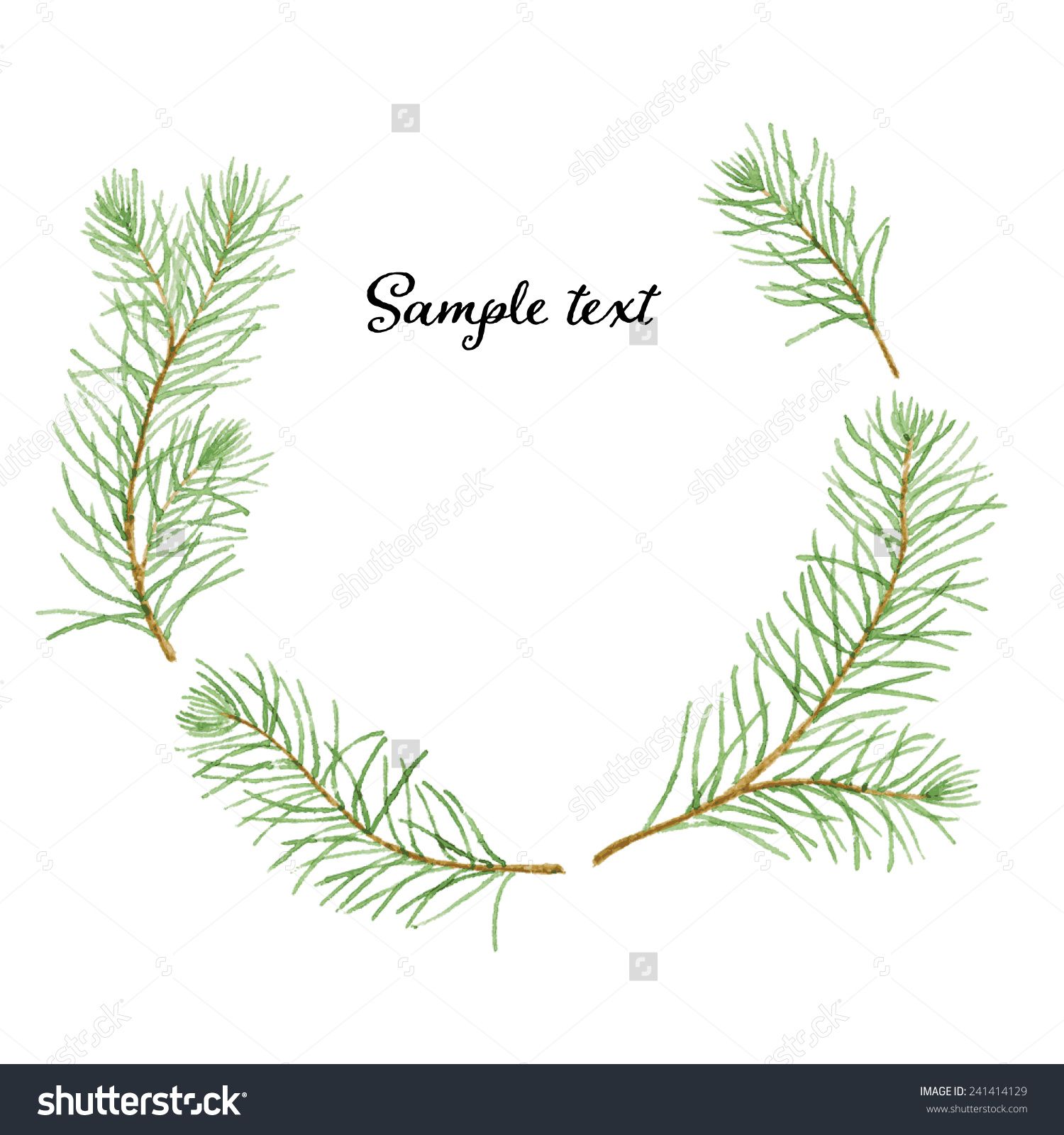 1500x1600 Simple And Cute Pine Branches Wreath. Vectorized Watercolor