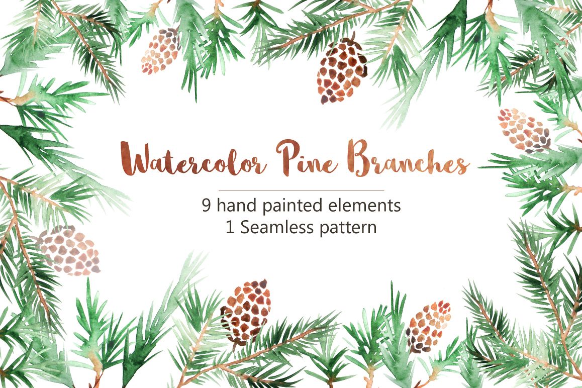 1158x772 Watercolor Pine Branches Set