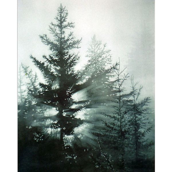 600x600 Pine Trees, Watercolor Art Print, Forest