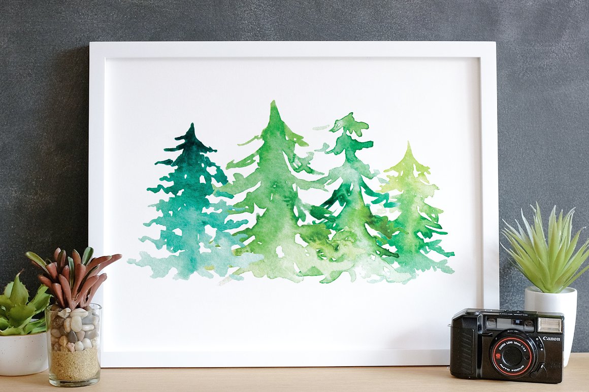 1160x772 Watercolor Pine Tree Graphic Elements By Echofoxxstudios