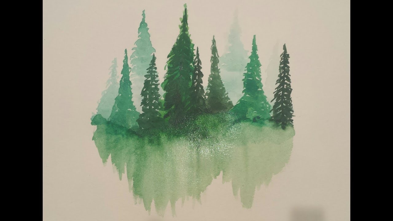 1280x720 Watercolour Pine Trees