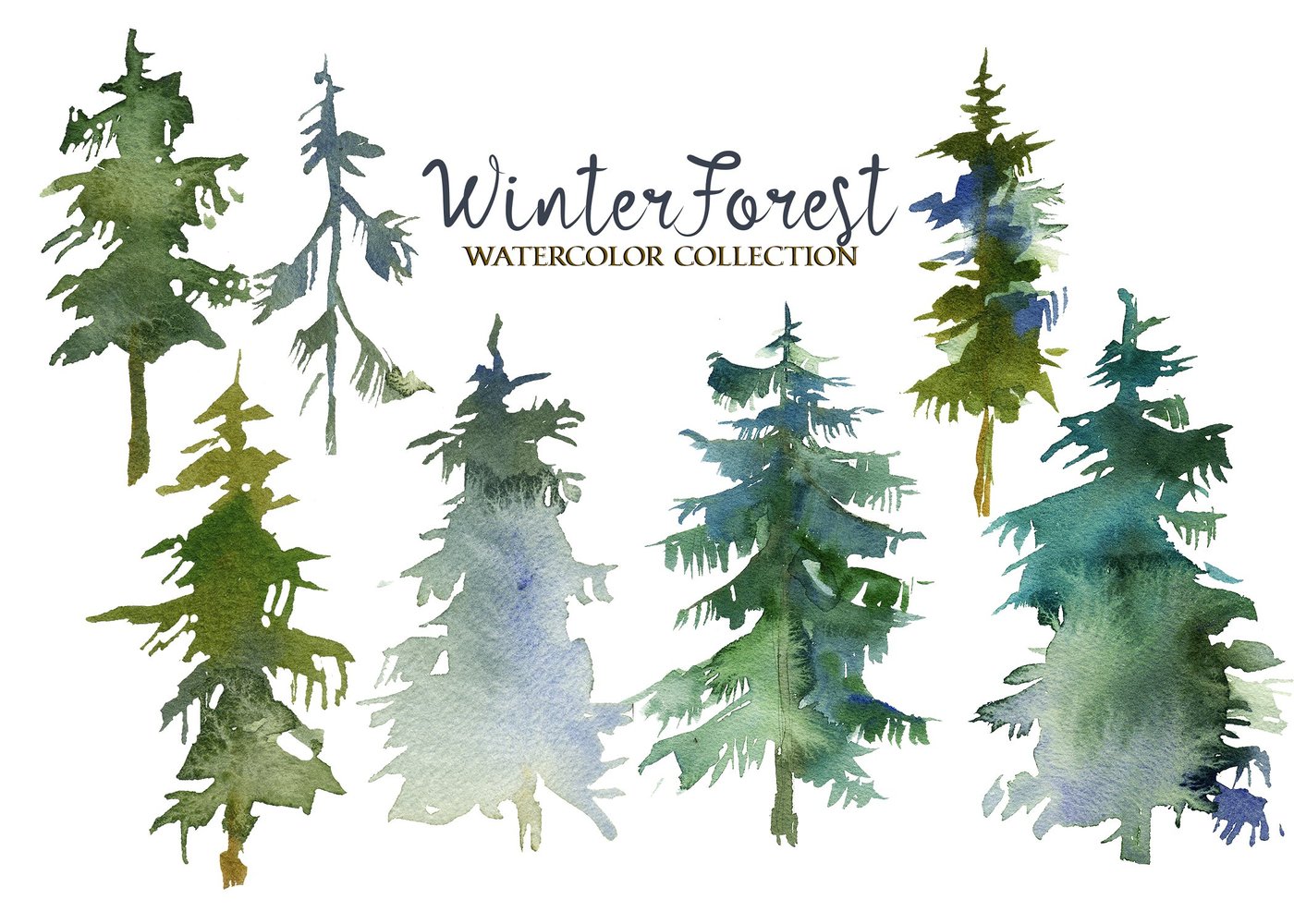 1400x1000 Winter Forest Watercolor Clipart