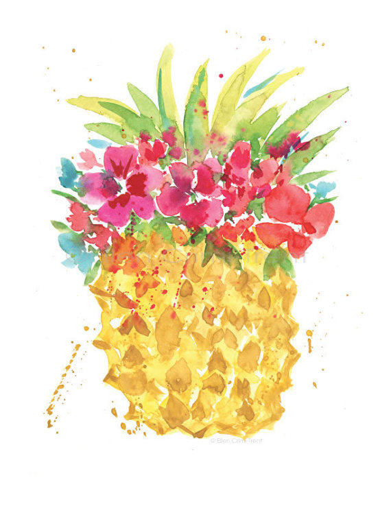 570x738 Watercolor Pineapple Art Watercolor Tropical Wall Art Pineapple