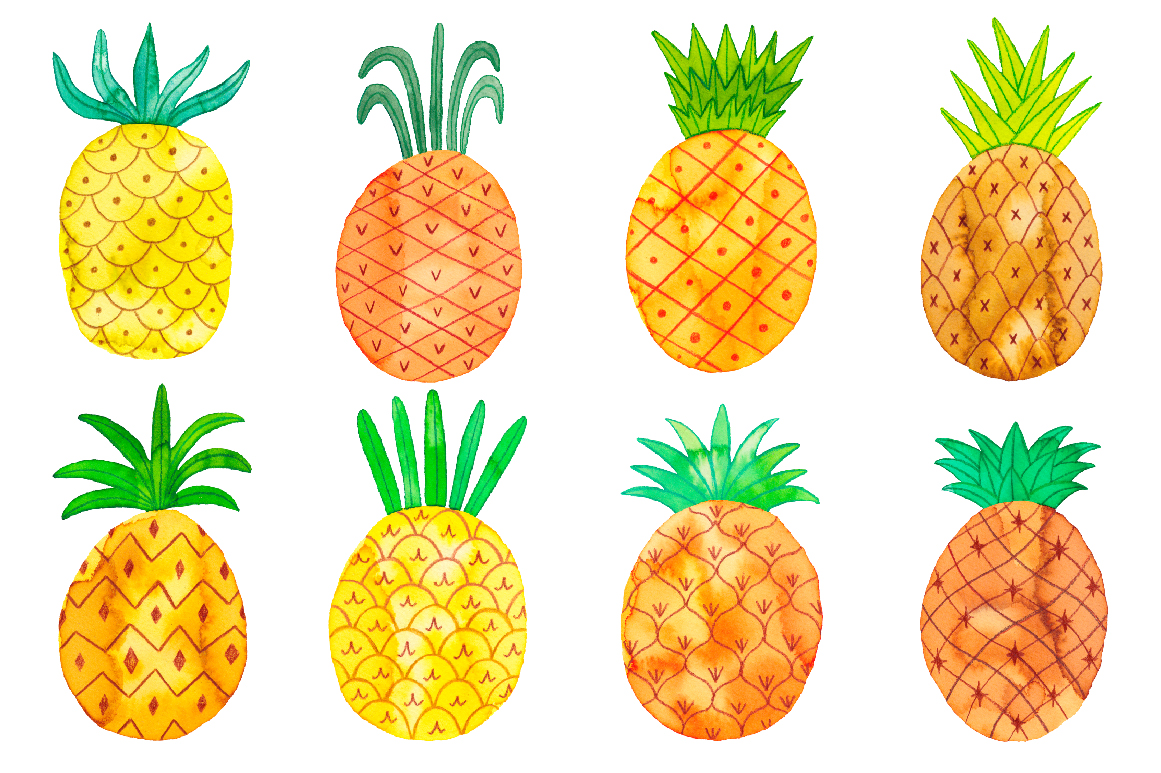 1161x773 Watercolor Pineapple Set In Illustrations On Yellow Images