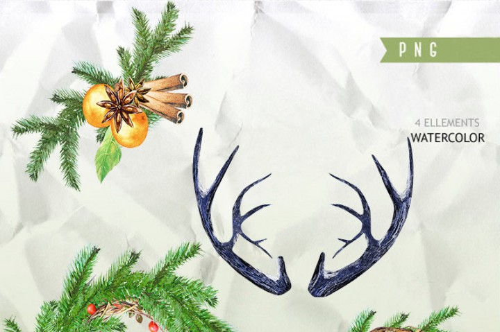 720x479 Watercolor Clipart, Christmas Wreath Clipart, Holiday Clipart