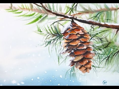 480x360 Easy Watercolors Pine Cone Painting Tutorial