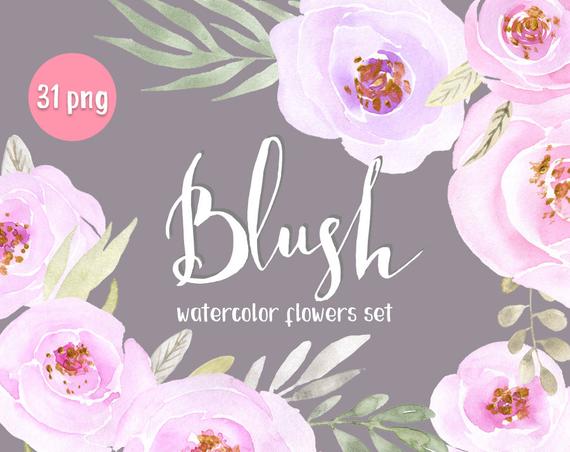 570x452 Watercolor Floral Clipart 31 Pink Flowers Purple Red Blush Etsy